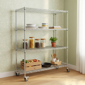 조절 가능한 4단 크롬 도금 와이어 선반, 플러그인 설치로 가정용 수납에 적합 - Product Image 3