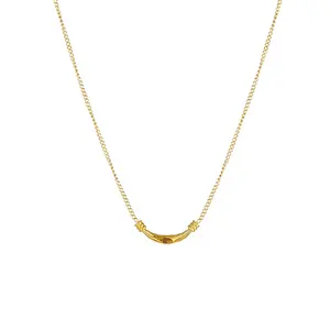 18K Gold Plated Stainless Steel Chain Link Curve Bar Necklace with Natural Stone