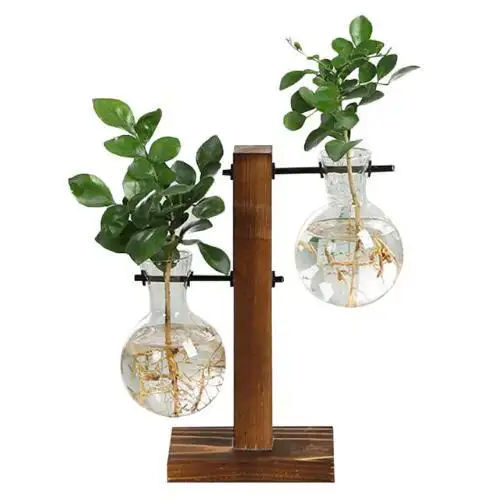 Terrarium Hydrokultur Anlage Vasen Vintage Blume Topf Transparent Vase Holz Rahmen Glas Tabletop Pflanzen Hause Bonsai Decor