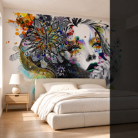 Papier peint mural abstrait coloré, portrait de beauté, art contemporain, murale pour boutique, showroom, salon créatif