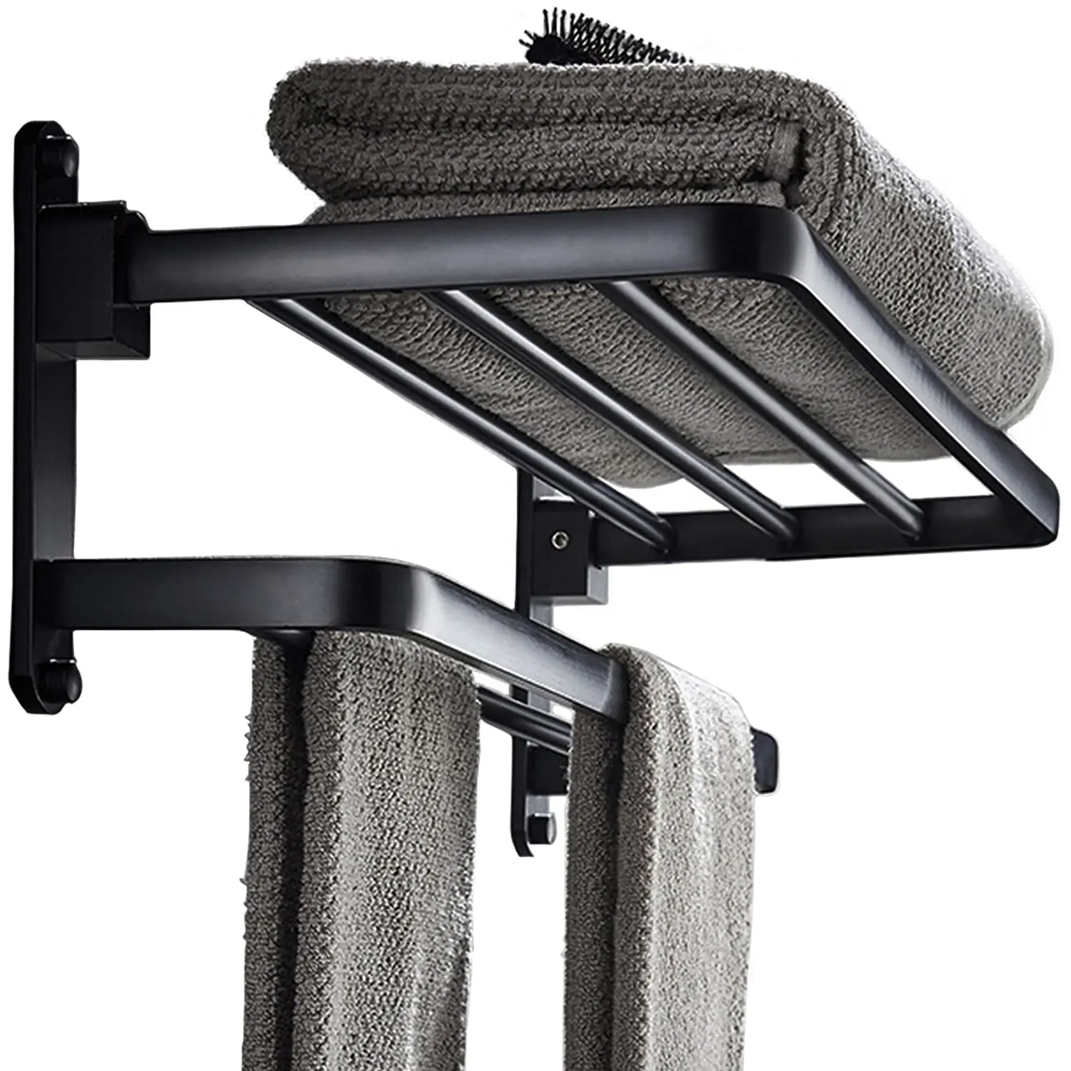 Wholesale factory price Matte black Aluminum towel rack bathroom accessory towel holder Free punching Silver Towel bar for Hotel