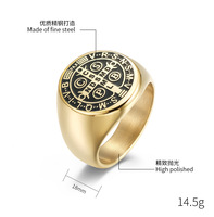 ヨーロッパとアメリカのレトロスタイルのエクソシストクロス18K金メッキPVDステンレススチールリング（男性用、リングを引っ張る必要なし）