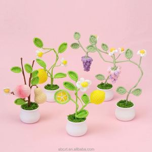 Décoration de table pour la maison, fleurs artificielles, fruits en fil tricoté faits à la main, plante en pot au crochet - Product Image 1