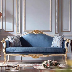أريكة على طراز البلاط الفرنسي ، مجموعة غرفة المعيشة ، أريكة من القماش المخملي الأوروبي المنحوت بثلاثة مقاعد - Product Image 1