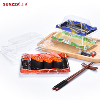 Sunzza-Boîte à lunch rectangulaire à emporter jetable en plastique PET avec couvercle antibuée pour sashimi