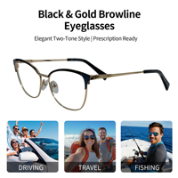 Gafas Ópticas con Marco Metálico Estilo Ojo de Gato para Adultos Unisex - Diseño Semi-Montura, Lentes de PC, Ligeras