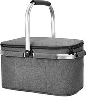 GYMJK Panier de pique-nique isotherme pliable et portable, glacière de camping extérieure grande capacité en tissu Oxford avec feuille d'aluminium 3 couches 1