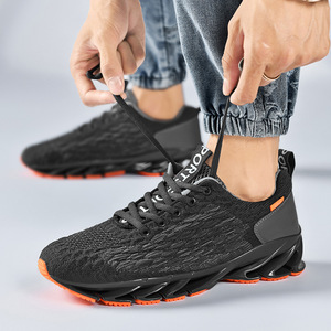 Men Blade Sole Running <b>Shoes</b> Breathable <b>Knit</b> Upper Shock Absorbing Fashion Athletic Training Sneakers - Product Image 3