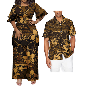 Ensembles de tenues de couple en polyester, robes de soirée formelles pour femmes, chemises hawaïennes classiques à carreaux pour hommes, assorties aux tailles plus grandes pour femmes - Product Image 1