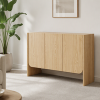 Buffet en chêne naturel à 3 portes avec panneau incurvé, meuble de rangement de style Japandi pour salon