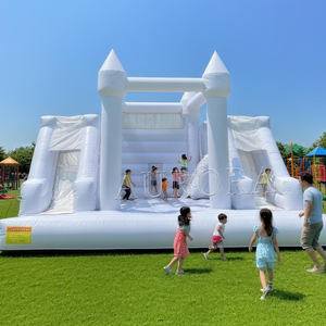 Nhà trả lại màu xanh <span class=keywords><strong>2025</strong></span> cho thuê bơm hơi PVC bên Bouncer với trượt đôi và hố bóng - Product Image 1