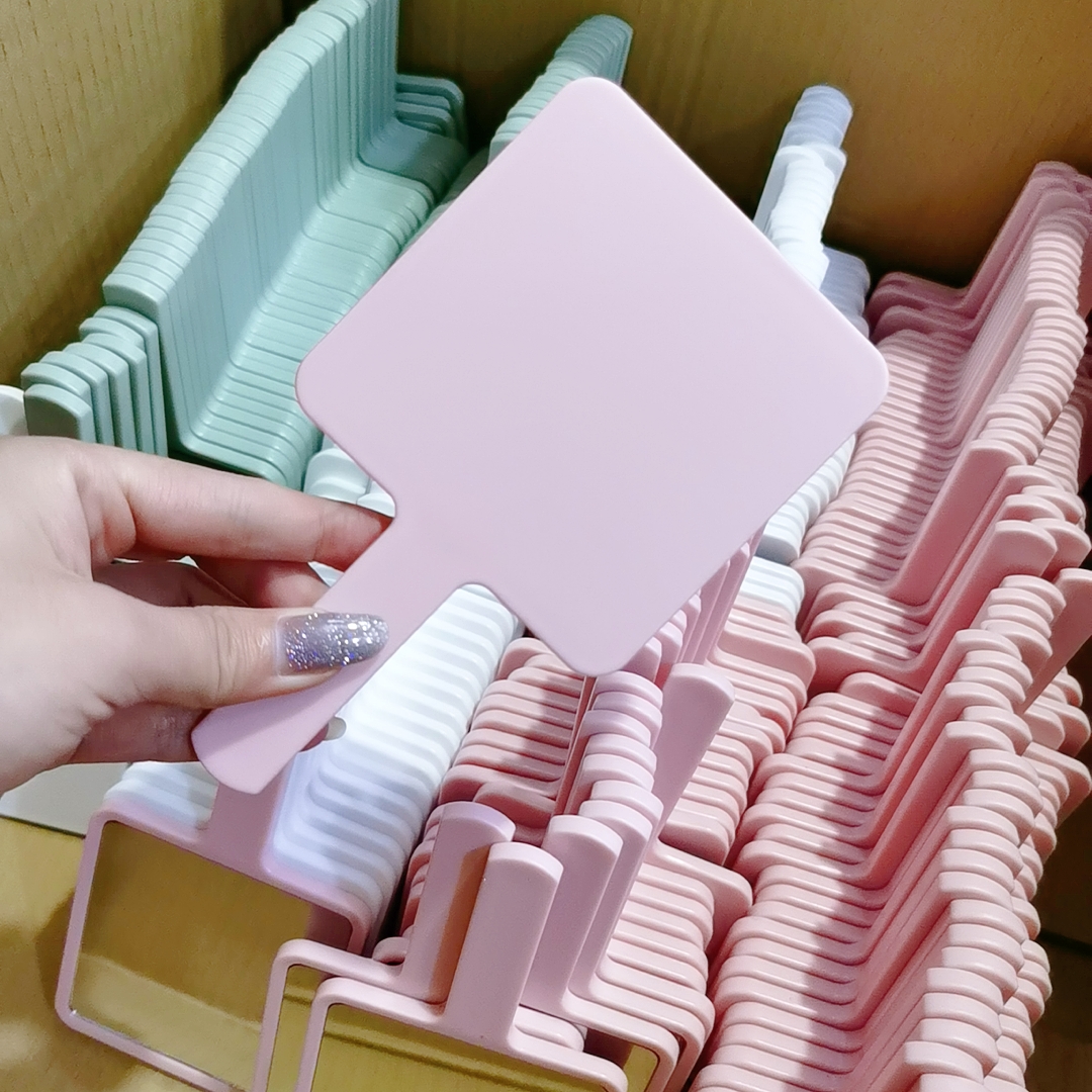 กระจกแต่งหน้าสี่เหลี่ยมสีชมพู