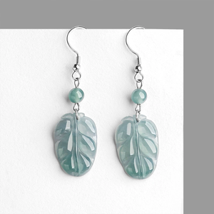 Natural genuine A-grade jadeite blue water leaf <b>earrings</b> S925 <b>silver</b> <b>set</b> with ice-grade jadeite <b>earrings</b> for women Ear pendants - Product Image 3