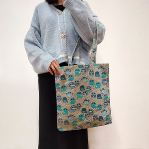 Bolsa de Mano Personalizable de Lona de Algodón con Estampado Retro de Búho, Bolsa de Hombro para Mujer/Niña, Ideal para Viajes y Compras - Product Image 4