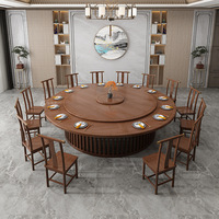 Grande table à manger en bois massif de style chinois nordique avec plateau tournant automatique pour hôtels, restaurants, clubs, 15-20 personnes