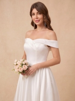 Gaun Pengantin Off Shoulder untuk Pengantin Wanita Ukuran Besar Model A-line Gaun Pengantin Kustom Satin Ivory Grosir
