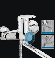 Ensemble de robinet de douche mural en laiton chromé mitigeur à long col avec noyau de valve en céramique de douche à main pour salle de bain
