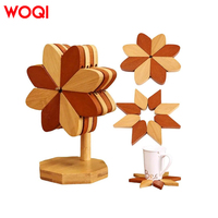 WOQI Dessous de plat de moulin à vent en bois design bambou Plats chauds Isolation Pad Pot Holders for Home Decor