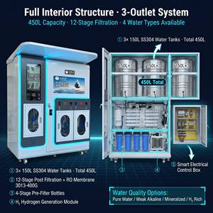 Distributeur d'eau prépayé à jetons RO 800 GPD, Kiosque de remplissage d'eau purifiée avec désinfection UV et fonction de nettoyage automatique pour le secteur de la construction - Product Image 4