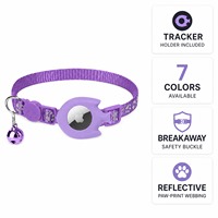 Collier pour chat moderne violet en silicone souple avec support de localisateur de poisson, boucle de sécurité réfléchissante anti-perte et traceur intelligent