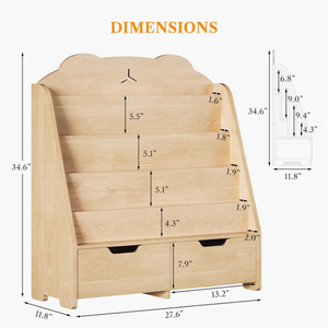 <span class=keywords><strong>Scaffale</strong></span> per libri in legno per bambini a 5 livelli con 2 cassetti per sale giochi e asilo nido - Product Image 3