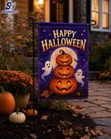 Promo Halloween : Drapeau de jardin personnalisé, motif mignon citrouille et fantôme, polyester durable, impression simple ou double face