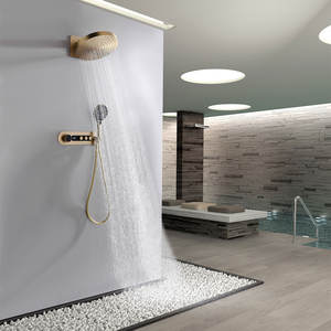 Sıcak satış fırçalanmış altın lüks duş banyo musluğu in-duvar yağmur banyo duş seti 3 yolları sıcak ve soğuk su duş sistemi - Product Image 4