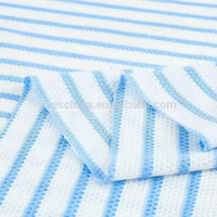 Tissu en maille rayée bleu et blanc, nouveau design, tricoté en warp, extensible, teint en fil, polyester