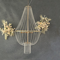 Lustre de mariage, lampe de plafond de mariage, rideau de perles en acrylique et cristal, lampe suspendue dorée, luminaire décoratif pour mariage