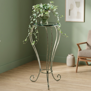Wrought Iron Glass Top Side Table Metal Accent Stool Pedestal <b>Stand</b> for Living Room Bedroom Wedding Decor - Product Image 3