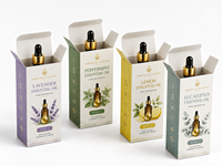Cartons pliables personnalisés écologiques et recyclables avec fermeture à languette, finition brillante/mate pour la vente au détail de flacons d'huiles essentielles et cosmétiques