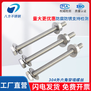 Tornillo para Muebles de Ocho Direcciones M14 M16 M24, Acero Inoxidable 304, Hexagonal Externo, Pasante por Pared, DIN 933 Grado B A2-70 - Product Image 3