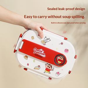 Boîte à lunch compartimentée carrée, isolée, compatible <span class=keywords><strong>micro</strong></span>-ondes, en acier inoxydable 316, pour étudiants, enfants, dessin animé, portable - Product Image 2