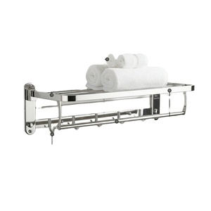 Toallero Moderno de Acero Inoxidable para Montar en la Pared con Ganchos, Acabado Cromado, 60 cm, Organizador de Baño, Soporte Fijo para Toallas - Product Image 1