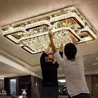 Lampe de plafond en cristal K9 PM Modern Luxury Living pour salle à manger, design créatif, base rectangulaire en acier inoxydable, lumière LED suspendue