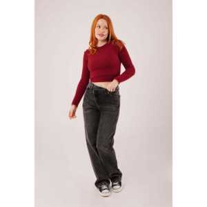 เสื้อสเวตเตอร์คอกลมแขนยาวสำหรับผู้หญิงสีเบอร์กันดี ผ้าถักแบบลำลอง ป้องกันการเกิดขุย - Product Image 5