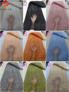 Thiết kế thời trang Cam vải ren Châu Phi với hạt và <span class=keywords><strong>sequin</strong></span> 5 yards sang trọng pháp Tulle Wedding ren vải nặng đính cườm - Product Image 6