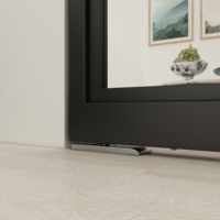 Porte coulissante intérieure au design moderne, finition noire thermolaquée, panneau en verre trempé, cadre en acier, décoration d'appartement