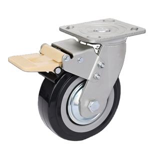 Schwarzes <span class=keywords><strong>4</strong></span>-Zoll Universal-Lenkrolle mit Weichgummirad und Edelstahlrolle für Möbel, Kleines Rad mit Schraubenbefestigung - Product Image 3