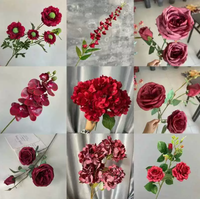 Fleur artificielle réaliste suspendue en plastique souple bordeaux, faite à la main, pour mariage, fête des Mères, Pâques, remise de diplôme - Vente chaude