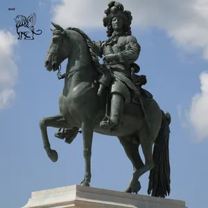 BLVE French Decoration Life Size Metal Brass Roman Emperor Statue Bronze French King Louis XIV Riding Horse Sculpture
