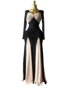 Stok iki renk uzun kollu kadın elbise örgü kavisli Maxi elbise artı boyutu Vestidos <span class=keywords><strong>M</strong></span>-2XL - Product Image 2