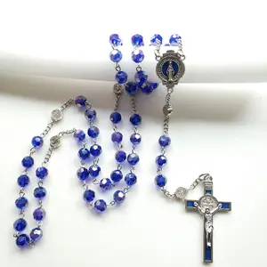 Mary Rosary Cross Religious Christian Jewelry 6Mm Rose Pearl Beads Necklace /