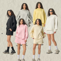 Sudadera personalizada para mujer, amarillo pálido, cuello simulado, corte cropped, hombros caídos, manga larga, top acanalado, OEM, venta al por mayor, talla grande