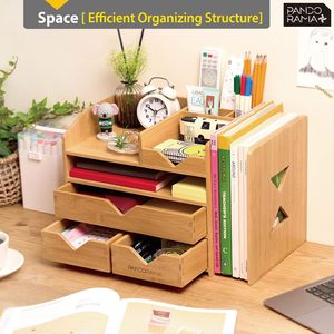 Organisateur de bureau en bambou grand format - Tiroirs A4 et porte-documents réglable, rangement de bureau en bois entièrement assemblé - Product Image 4