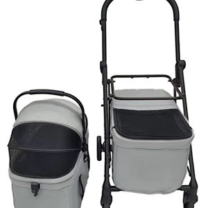 दो कुत्तों के लिए थोक पोर्टेबल आरामदायक रोलर दो हाथ फोल्डिंग हल्के एल्यूमीनियम 4-पहिया जुड़वां पालतू ट्रॉली - Product Image 1
