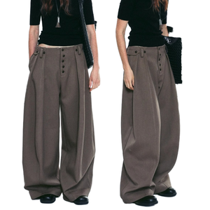 Pantalon décontracté unisexe rétro en toile unie plissée au milieu, anti-plis, respirant, écologique, à braguette boutonnée rapide - Product Image 1