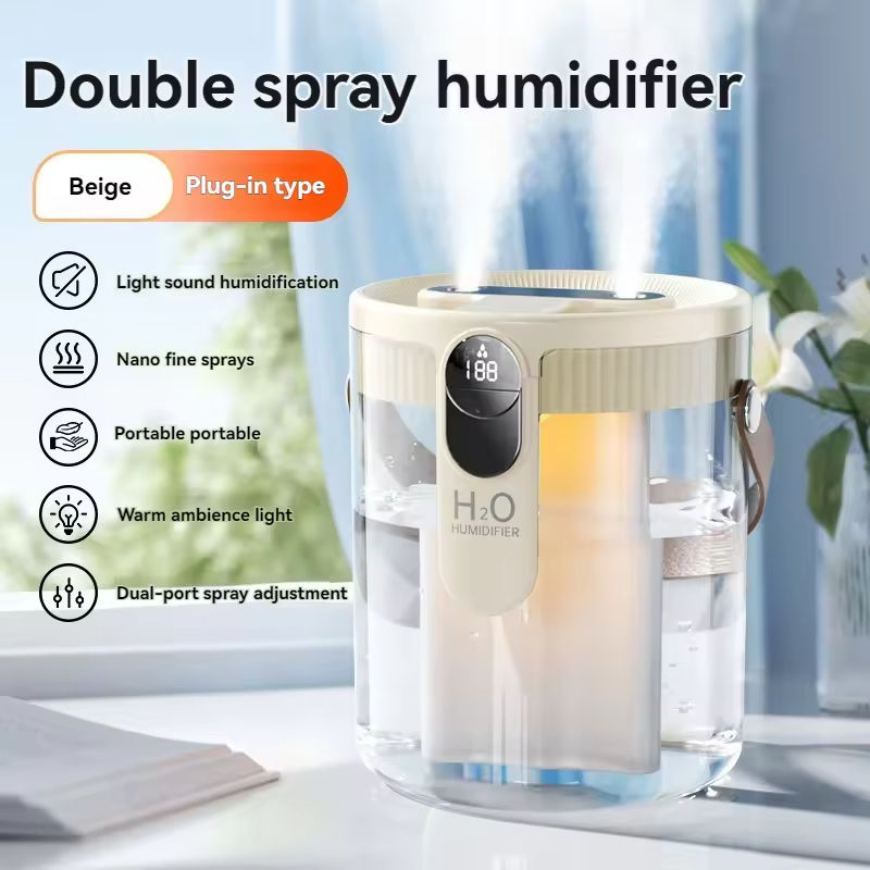 เครื่องทำความชื้นแบบสเปรย์คู่ (สีเบจ) รุ่นเสียบปลั๊ก USB