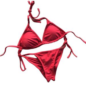 Bikini sexy triangle dos nu 1 pièce pour femme, séchage rapide, avec logo frontal, imprimé personnalisé uni/à pois, collection 2025 - Product Image 2