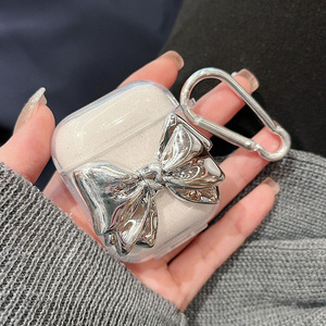 Funda de lujo para auriculares inalámbricos con lazo de lentejuelas en polvo con purpurina 3D para <span class=keywords><strong>Airpods</strong></span> Pro 3 <span class=keywords><strong>2</strong></span> <span class=keywords><strong>Gen</strong></span> 1, funda transparente para auriculares, llavero con lazo con gancho - Product Image 3